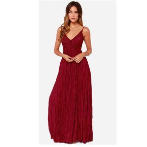 Snowy Meadow Crocheted Wine Red Maxi Dress
